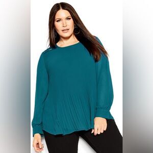 City Chic Lust After Top in Teal Size XXS/12 Pleated Lace With Back Bow Detail